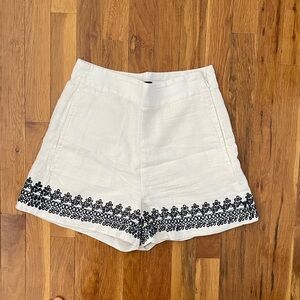J. Crew Ivory Shorts with Dark Blue Embroidery